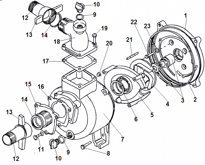 1 КОРПУС - УЛИТКА -САЛЬНИК - КРЫЛЬЧАТКА МОТОПОМПА CHAMPION GP52