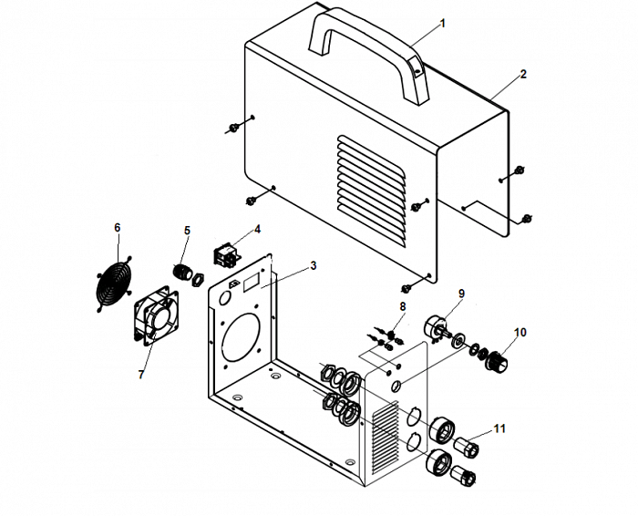1 КОРПУС - ВЕНТИЛЯТОР - РЕГУЛЯТОР ИНВЕРТОР СВАРОЧНЫЙ CHAMPION IW-1406,1A MINI